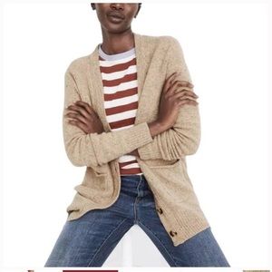 Madewell Donegal Maysfield Beige Merino Wool V Neck Cardigan Sweater